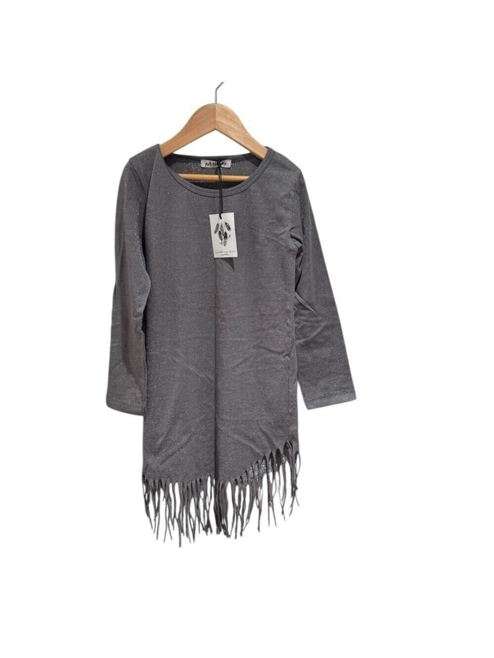 PETITBO grey glitter organic cotton fringe dress - size 6